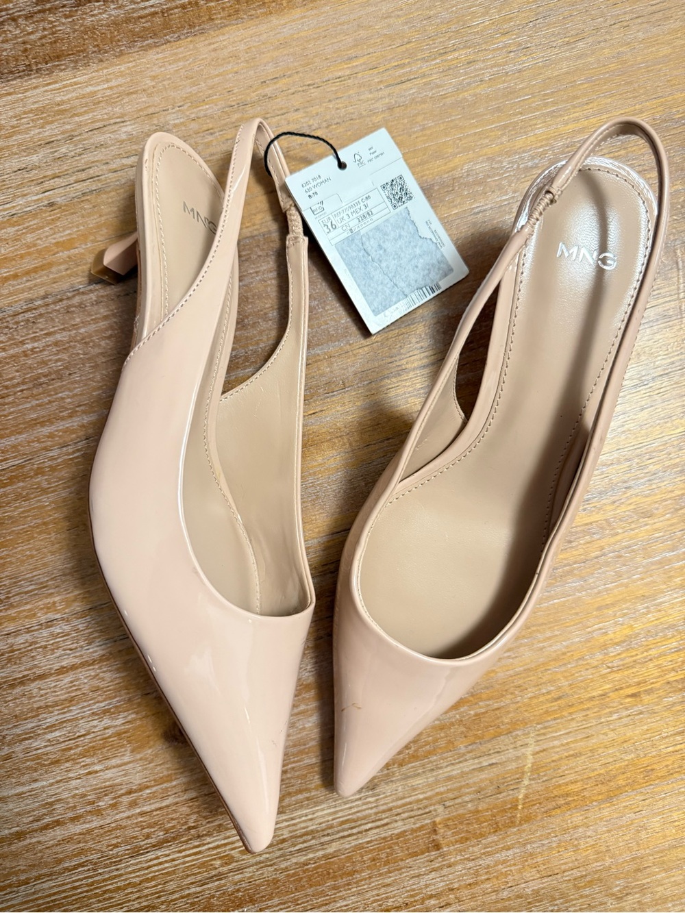 Mango Nude Patent Slingback Kitten Heels NWT Size 36/US 6 Minor Marks